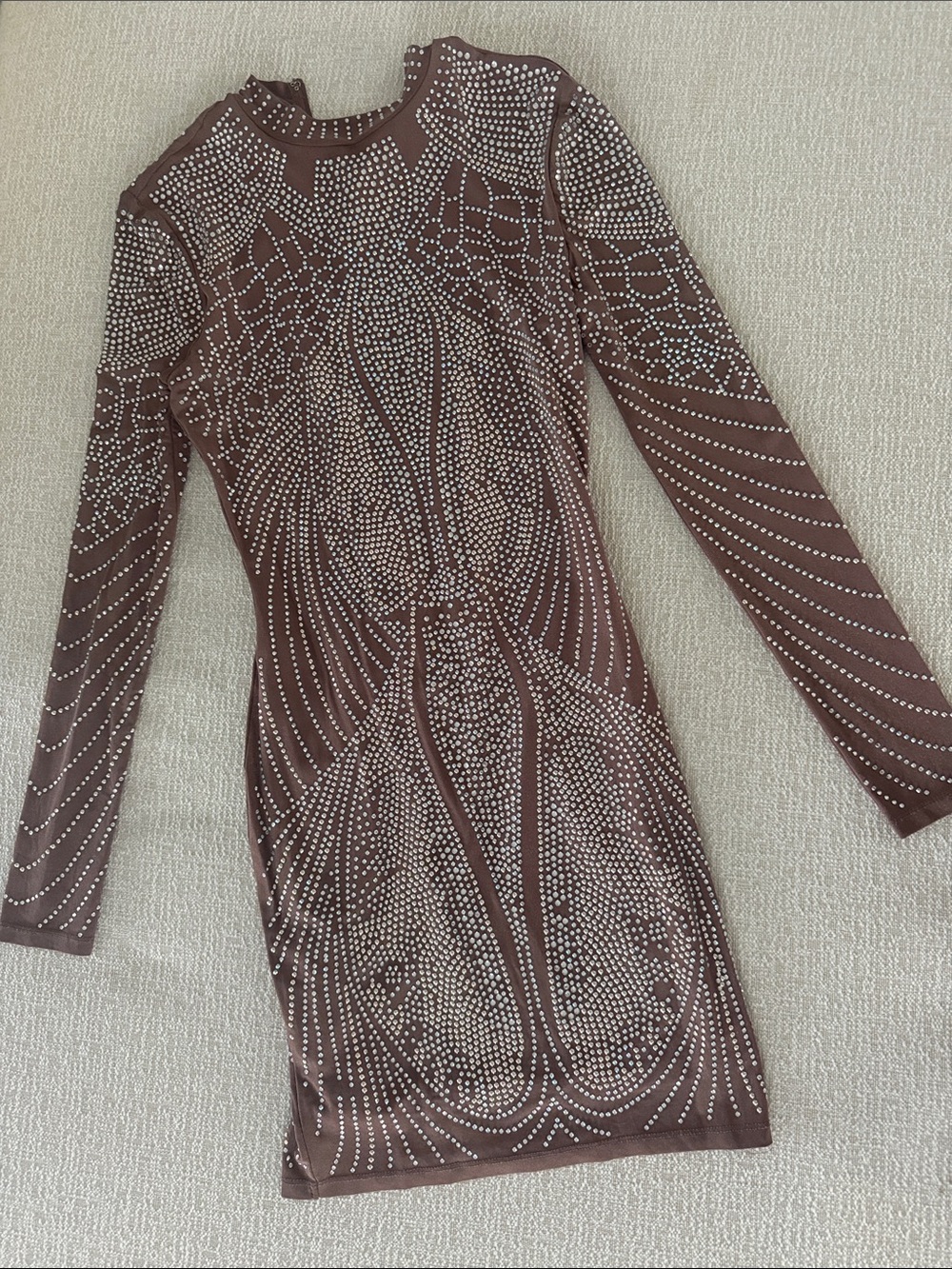 Women's Long Sleeve Brown Embellished Bodycon Dress